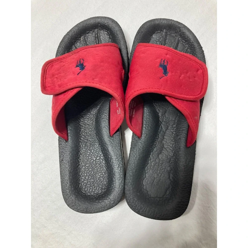 Polo Ralph Lauren Men's Slides Sandals Red‎ & Black w/ Blue Pony Size 9